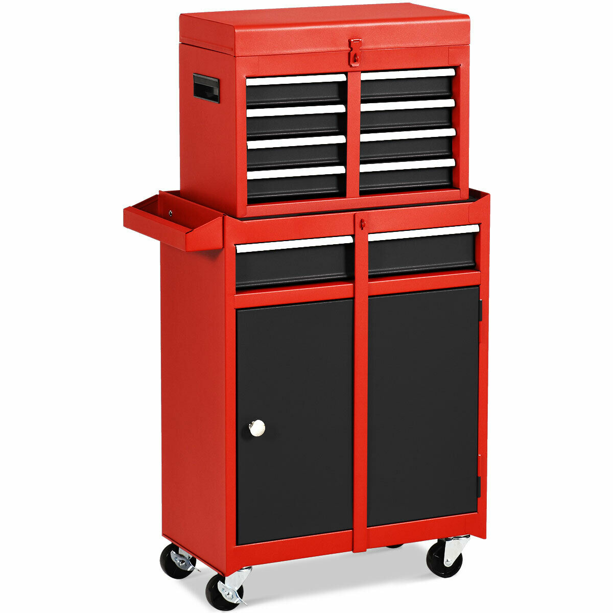 Costway Tool Organizer Large Capacity Tool Chest& Cabinet 4-Wheel Rolling Toolbox 2-in-1