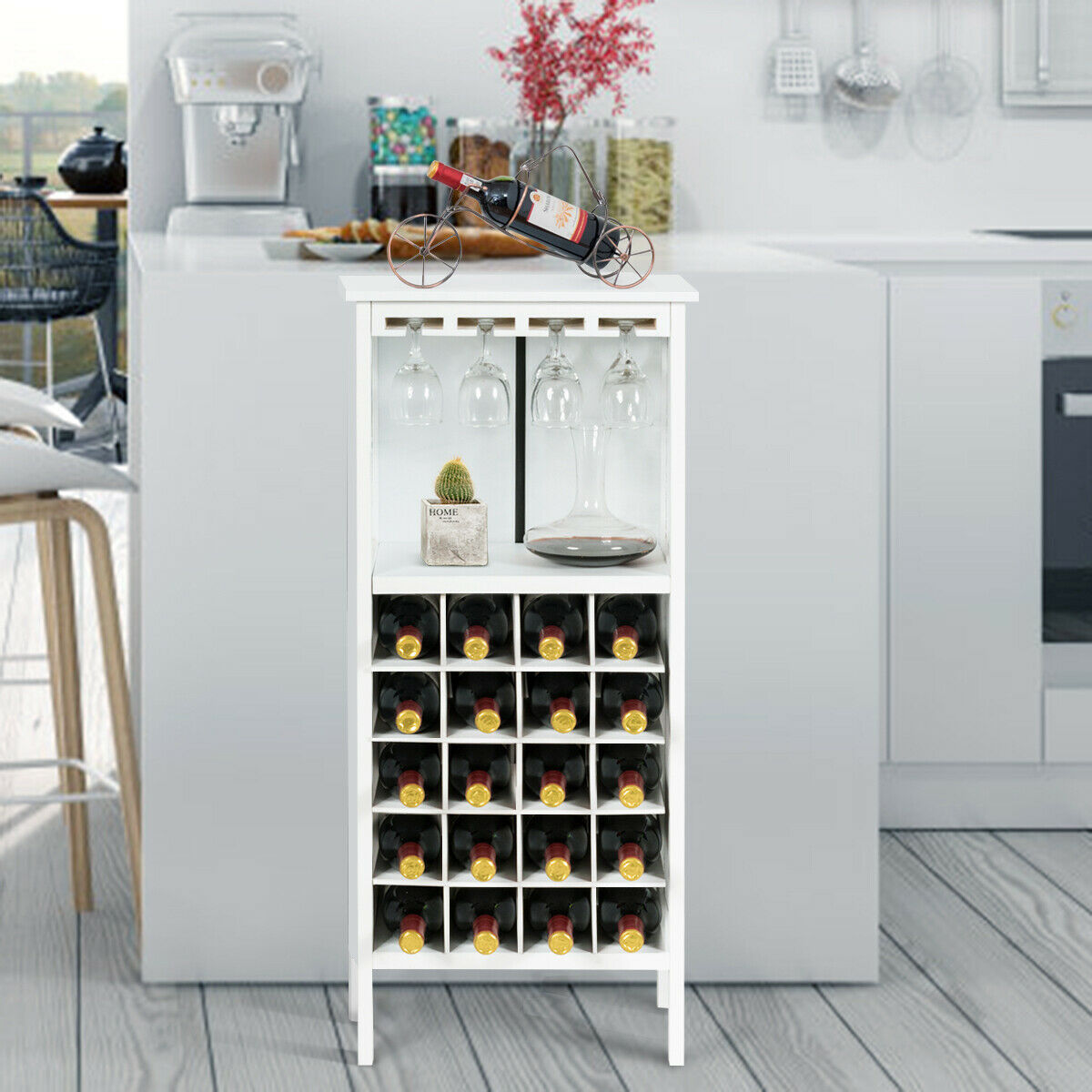Costway 20 Bottles Wood Storage Cabinet Wine Rack Display Home Bar