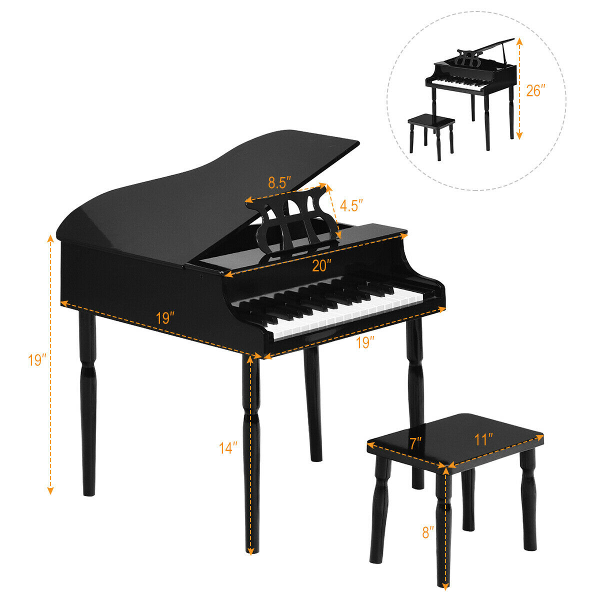 toy grand piano and stool set