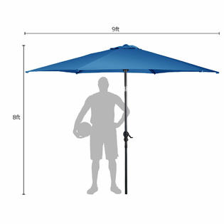 Costway Op2806bl 9ft Patio Umbrella Patio Market Steel Tilt W Crank Outdoor Yard Garden Blue