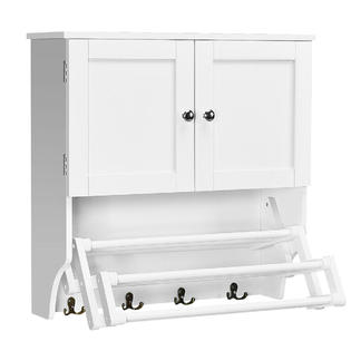 Costway Bathroom Wall Cabinet W Towel Bar And Stretchable Shelf Storage Pine Rack White