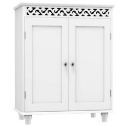Goplus Gymax White Wooden 2 Door Bathroom Cabinet Storage Cupboard 2 Shelves Free Standing