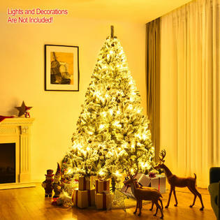 Costway New 7 5ft Premium Snow Flocked Wrapped Artificial Christmas Tree Unlit W Metal Stand