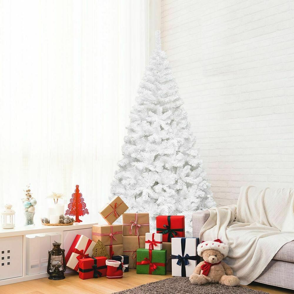 Goplus White 8 Ft Artificial PVC Christmas Tree w/Stand Holiday Season Indoor Outdoor
