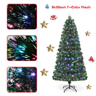 Goplus 7ft Fiber Optic Artificial Christmas Tree W 275 Multi Color Led Lights And Stand