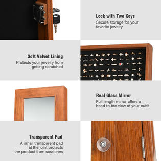 Costway Lockable Jewelry Armoire Cabinet Floor Standing Box Storage Organizer W Mirror