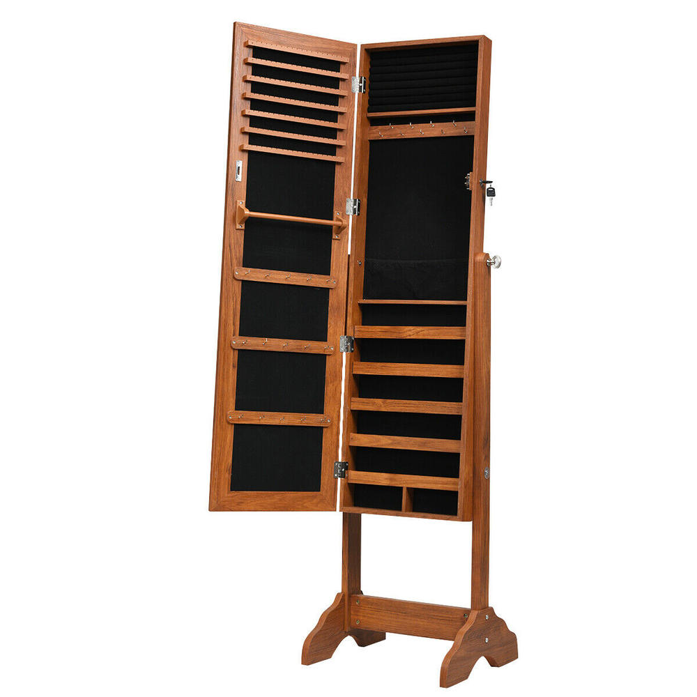 Costway Lockable Jewelry Armoire Cabinet Floor Standing Box Storage Organizer w/Mirror