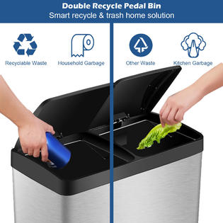 Costway 16 Gallon Dual Step Trash Can Double Recycle Pedal ...