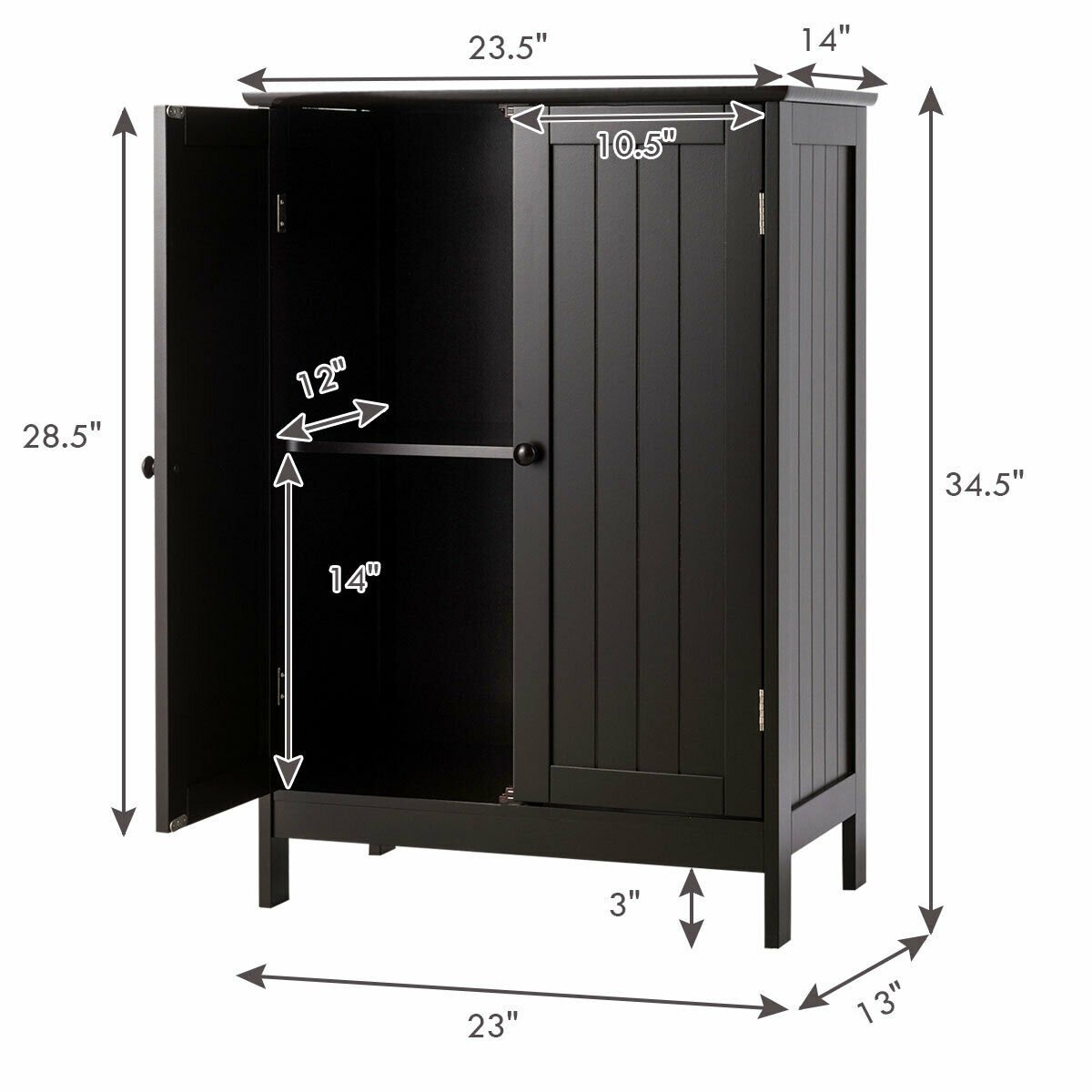 Costway Bathroom Floor Storage Cabinet Double Door Kitchen