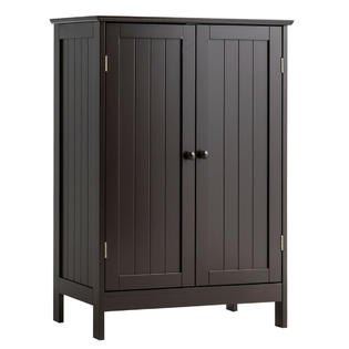 Costway Bathroom Floor Storage Cabinet Double Door Kitchen Cupboard Shoe Cabinet Brown