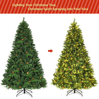 Goplus 7 5ft Pre Lit Artificial Christmas Tree Hinged W 540 Led Lights Pine Cones