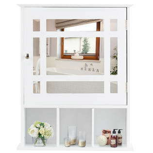 Costway Wall Mounted Bathroom Storage Cabinet Mirrored W Adjustable Shelf White