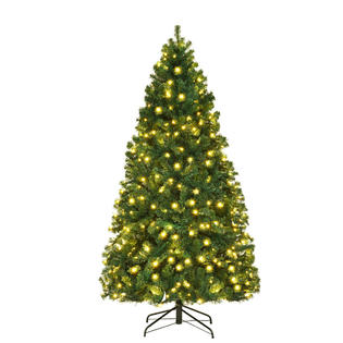 Goplus 7ft Pre Lit Pvc Artificial Christmas Tree Hinged W 300 Led Lights Stand Green