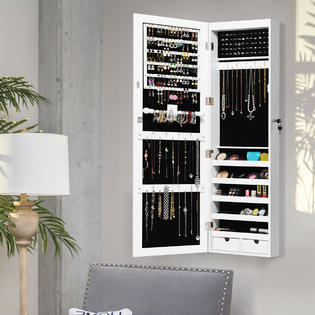 Costway Wall Mounted Mirrored Jewelry Cabinet Armoire ...