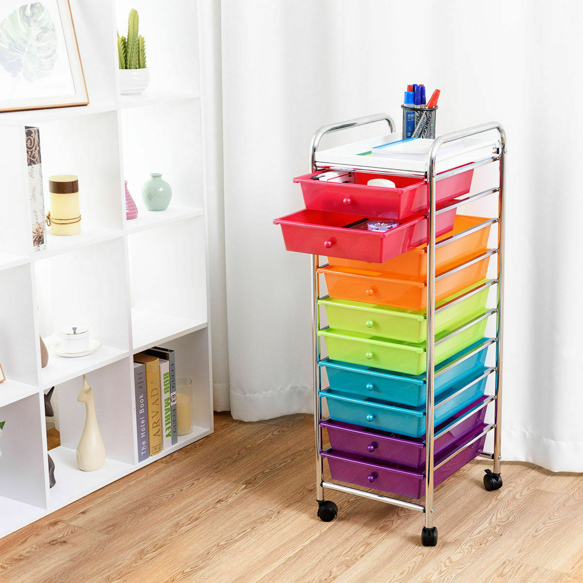 Rolling Storage Cart Craft Utility Mobile Trolley Chrome Scrapbook with Drawers