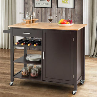 Costway 4 Tier Wood Kitchen Island Trolley Cart Storage Cabinet W