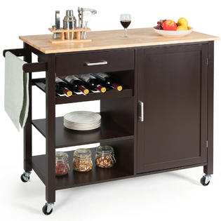 Costway 4 Tier Wood Kitchen Island Trolley Cart Storage Cabinet W