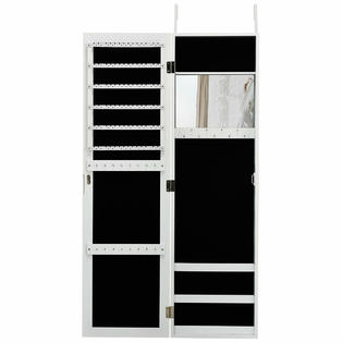 Goplus Wall Door Mounted Mirrored Jewelry Cabinet Armoire Storage Organizer White New
