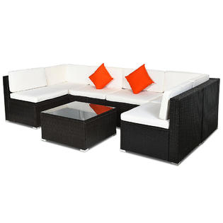 Costway Hw62364 New 7pcs Patio Rattan Furniture Set Sectional Sofa Cushioned Glass Table