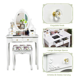 Costway Makeup Table & Stool Set Wood Vanity Dressing Desk ...