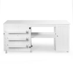 Costway White Folding Sewing Table Shelves Storage Cabinet Craft Cart W/Wheels Large