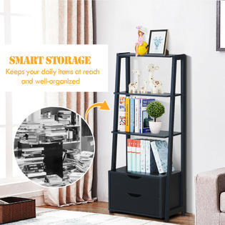 Costway Set Of 2 Ladder Shelf 4 Tier Bookshelf Bookcase Storage Leaning With 2 Drawers Black More than 5 black ladder shelf at pleasant prices up to 31 usd fast and free worldwide shipping!