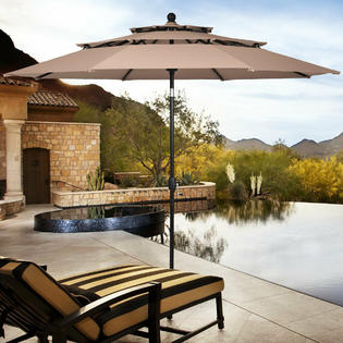 Costway Op3928be Beige 10ft 3 Tier Patio Market Umbrella Aluminum Sunshade Shelter Double Vented