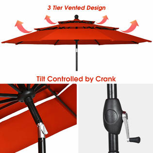 Costway Op3928or Orange 10ft 3 Tier Patio Market Umbrella Aluminum Sunshade Shelter Double Vented