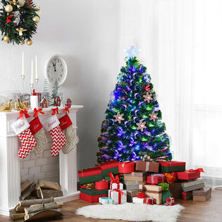 Goplus 3ft Pre Lit Fiber Optic Artificial Christmas Tree W Multicolor Lights Snowflakes