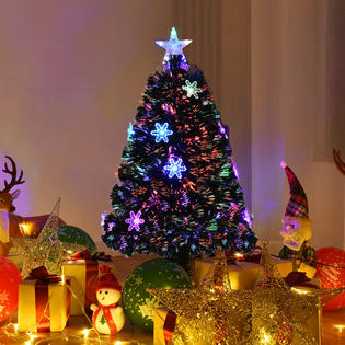 Goplus 3ft Pre Lit Fiber Optic Artificial Christmas Tree W Multicolor Lights Snowflakes