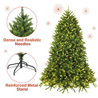 Costway 5ft Pre-lit PVC Christmas Fir Tree Hinged 8 Flash Modes w/ 450 LED  Light