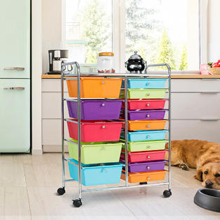 Costway 15 Drawer Rolling Storage Cart Storage Rolling Carts