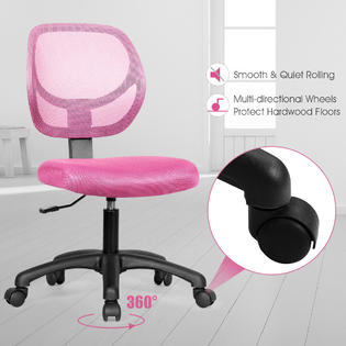 Costway Pink Mesh Office Chair Low Back Armless Computer Desk Chair Adjustable Height