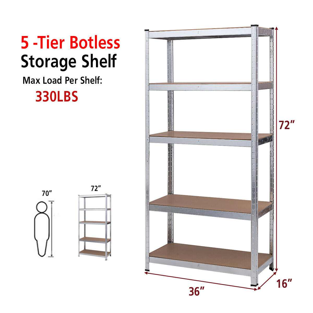 Costway 4 Pcs 72 Inch 5 Tier Storage, Shelving With Adjustable Shelves