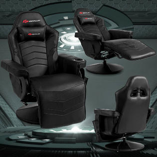 costway reclining swivel recliner massage gaming racing chair pillow holder cup zoom