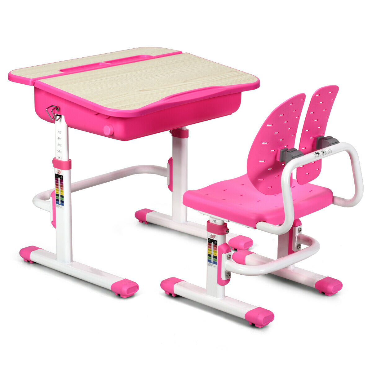 Costway Children Desk Chair Set Adjustable Kid Student Study Table Winged Backrest Chair
