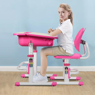 Costway Children Desk Chair Set Adjustable Kid Student Study Table Winged Backrest Chair