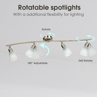 Costway 4-Light Track Light Rotatable Glass Shade Chandelier Spotlight ...