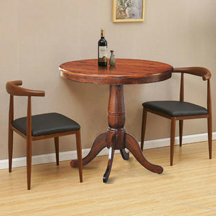 Costway 32 Round Pedestal Dining Table High Top Ped Table Kitchen Dining Room Walnut