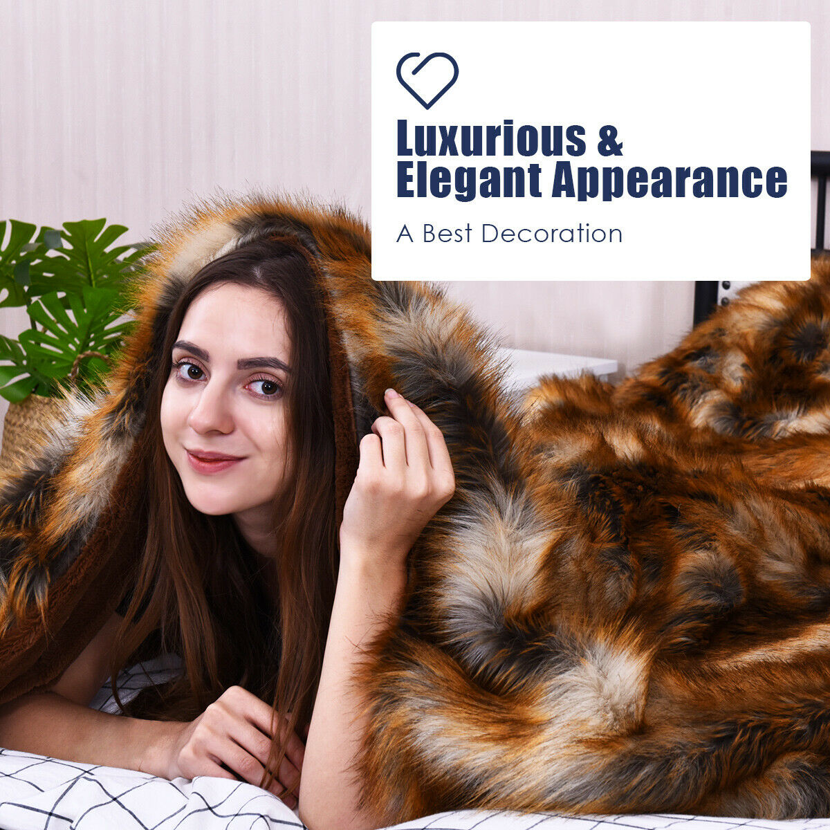 Luxury Plush Faux Fur Throw Blanket Soft Warm Fluffy Home Couch 60/'/'x 58/'/'