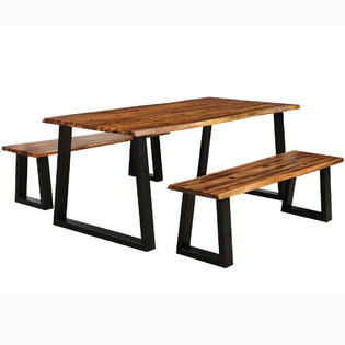 Costway Picnic Table Set Acacia Wood 3 Piece Table Bench ...