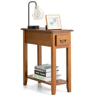 Costway Set Of 2 End Table Bedside Sofa Narrow Nightstand W Drawer Wooden Legs