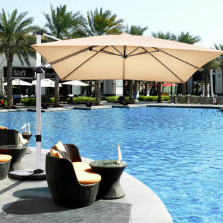 Costway Op70233be Beige 10ft Square Patio Offset Cantilever Umbrella 360 Rotation Tilt Aluminum