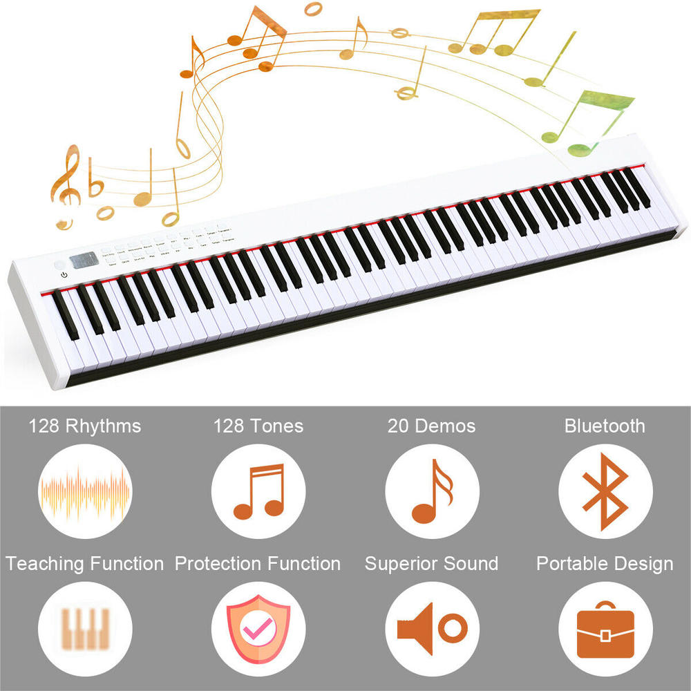 Sonart BXII 88 Key Digital Piano MIDI Bluetooth Keyboard w/ Pedal & Bag White