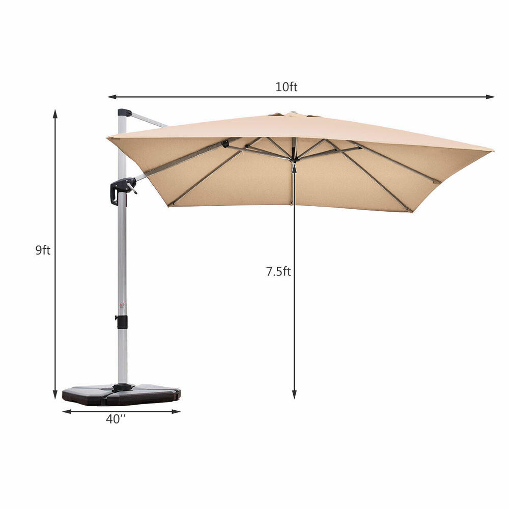 Costway Beige 10Ft Patio Offset Cantilever Umbrella 360° Rotation Aluminum W/Base