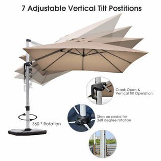 Costway Op70233tnop70230 Tan 10ft Patio Offset Cantilever Umbrella 360 Rotation Tilt Aluminum W Base