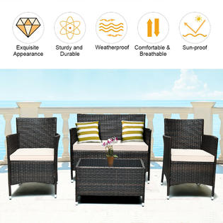 Costway 2hw63214 8pcs Rattan Patio Furniture Set Cushioned Sofa Chair Coffee Table Garden
