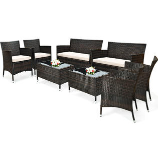 Costway 2hw67772bn 8pcs Rattan Patio Furniture Set Cushioned Sofa Chair Coffee Table Garden