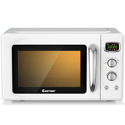 Costway 0.9Cu.ft. Retro Countertop Compact Microwave Oven 900W 8 Cooking Settings White