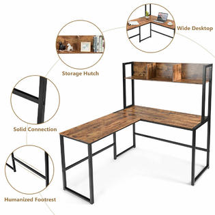 Costway Industrial L Shaped Desk W Hutch Bookshelf 55 Corner